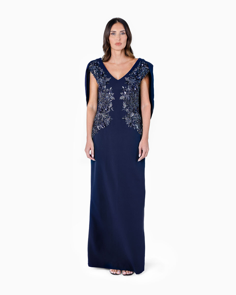Sleeveless 3-D Grid Gown