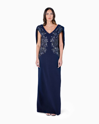 Sleeveless 3-D Grid Gown